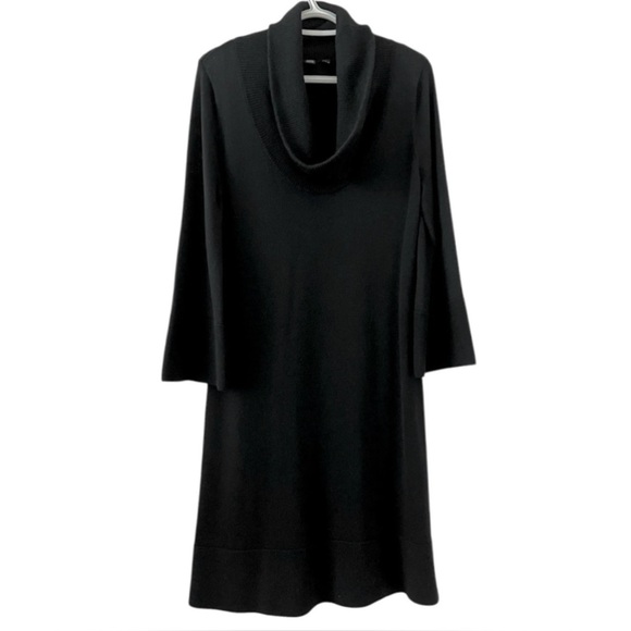 Saks Fifth Avenue Merino Wool Sweater Dress Cowl Neck Flare Sleeve Black Large - Picture 6 of 10